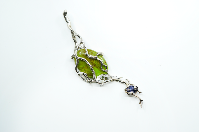 Océanide Argent Sterling - Gaspéite/Diamant Herkimer/Agate bleutée&nbsp;&nbsp;&nbsp;&copy; M.Boucher-Arsenault